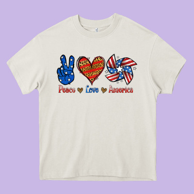 Peace Love America Heavy Core Tee Designed By Jasminsmagicworld