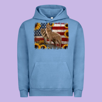 American Wolves With Sunflower Background Png Urban Hoodie Designed By Jasminsmagicworld