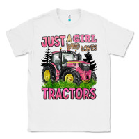 White just a girl who loves tractors Classic Tee - BarkalooDesign