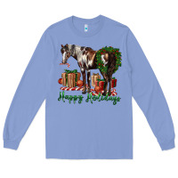 Colony Blue happy holidays mustang horse Long Sleeve Tee - LillyAllenDesigns