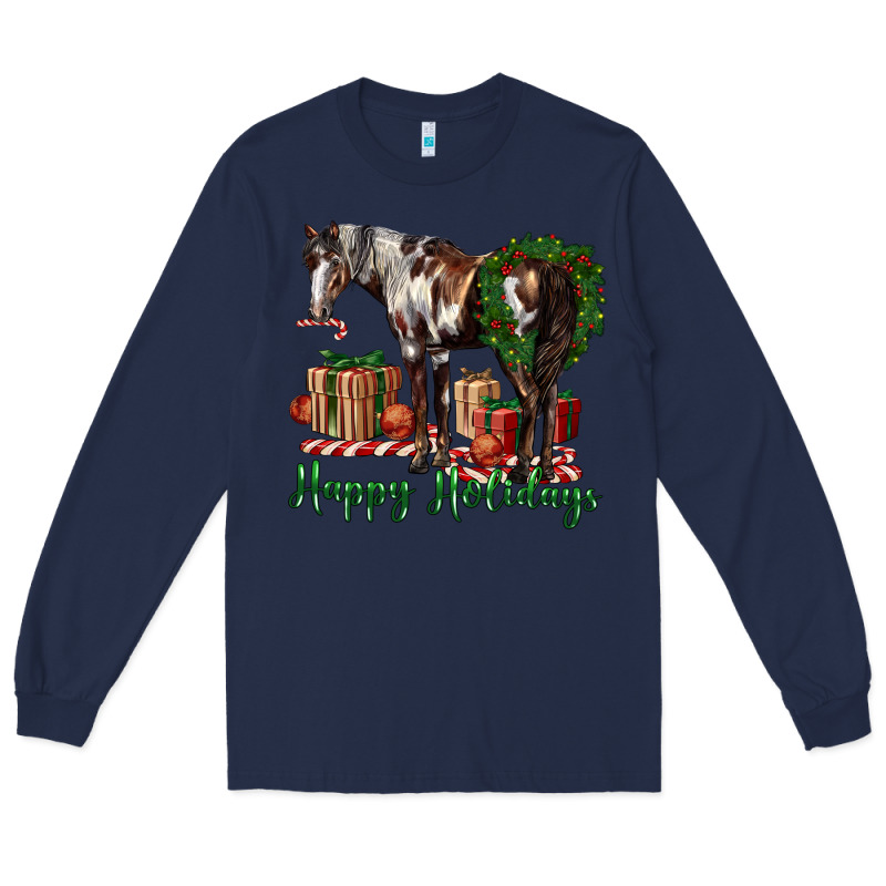 Happy Holidays Mustang Horse Long Sleeve Tee by LillyAllenDesigns | Teevron