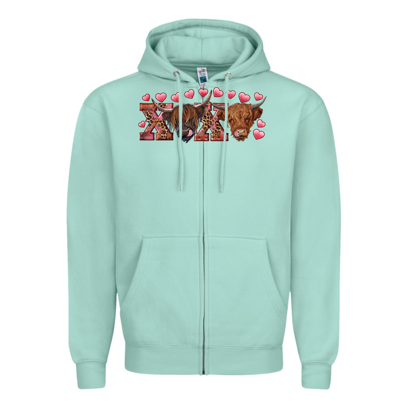 Xoxo Highland Cows Zipper Hoodie by RanaPortraitStore | Teevron