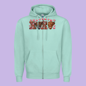 Xoxo Highland Cows Zipper Hoodie Designed By Ranaportraitstore