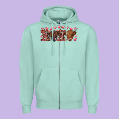 Xoxo Highland Cows Zipper Hoodie Designed By Ranaportraitstore