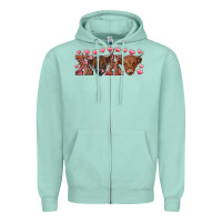 Seafoam Xoxo highland cows Zipper Hoodie - RanaPortraitStore