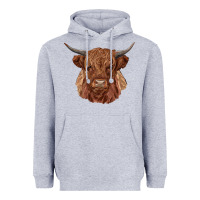 Heather Grey highland cow Heavyweight Hoodie - RanaPortraitStore