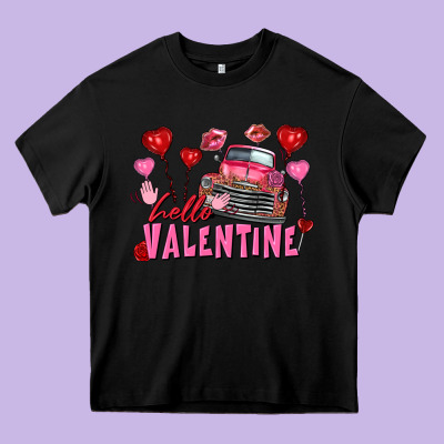 Hello Valentine Valentine's Day Truck Heavy Core Tee Designed By Fadigitalartstudio