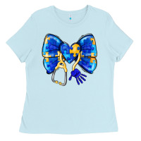 Baby Blue Down Syndrome Ribbon Ladies Tee - CowhideDigitalArt