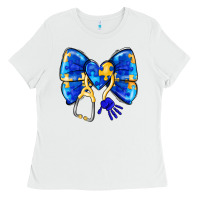 White Down Syndrome Ribbon Ladies Tee - CowhideDigitalArt