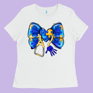 Down Syndrome Ribbon Ladies Tee Designed By Cowhidedigitalart