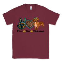Burgundy peace love dachshund Classic Tee - RanaPortraitStore