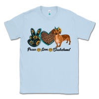 Dusty Blue peace love dachshund Classic Tee - RanaPortraitStore