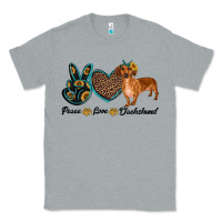 Heather Grey peace love dachshund Classic Tee - RanaPortraitStore