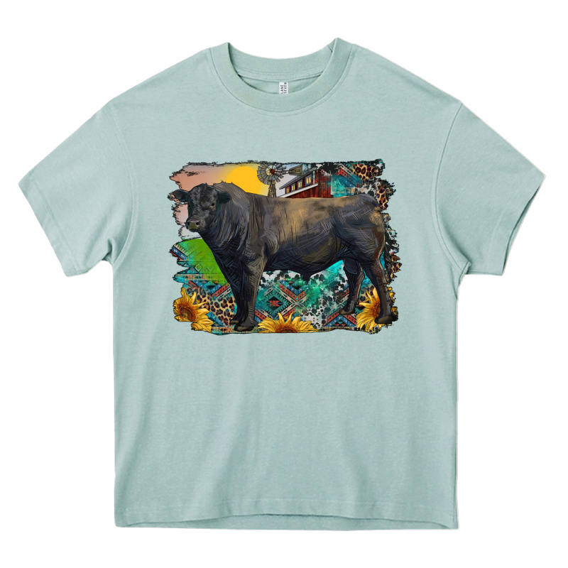 Black Angus Bull With Aztec And Farm Background Heavy Core Tee by RanaPortraitStore | Teevron