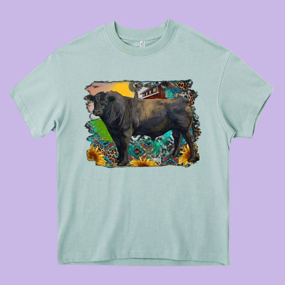 Black Angus Bull With Aztec And Farm Background Heavy Core Tee Designed By Ranaportraitstore