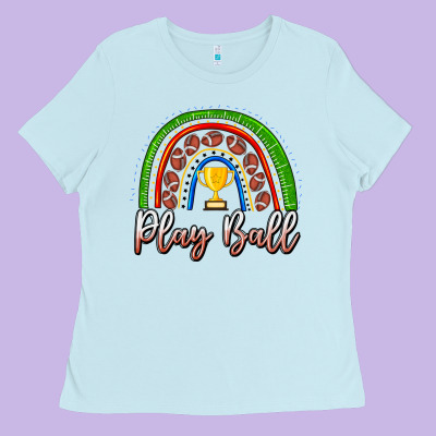 Play Ball Football Rainbow Ladies Tee Designed By Cowhidedigitalart