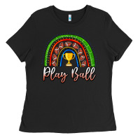 Black Play Ball Football Rainbow Ladies Tee - CowhideDigitalArt