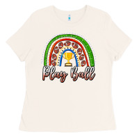 Bone Play Ball Football Rainbow Ladies Tee - CowhideDigitalArt