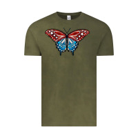 Vintage Olive Patriotic American Flag Butterfly 4th of July Vintage Tee - LillyAllenDesigns