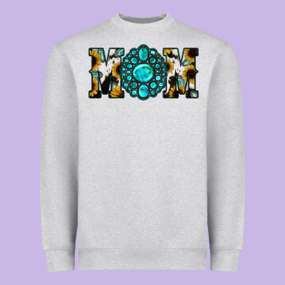 Sunflower Cowhide Turquoise Gemstone Mom Heavyweight Sweatshirt Designed By Jasminsmagicworld
