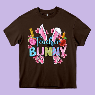 Easter Teacher Bunny Heavy Core Tee Designed By Oliviacreatesart