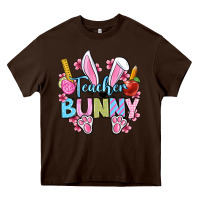 Chocolate Brown Easter Teacher bunny Heavy Core Tee - OliviaCreatesArt