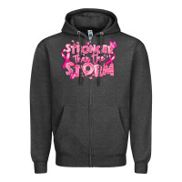 Charcoal Heather stronger than the storm breast cancer Zipper Hoodie - RanaPortraitStore