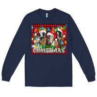 Navy Merry Christmas  With Goats Long Sleeve Tee - LillyAllenDesigns