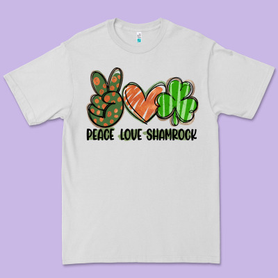 Peace Love Shamrock Premium Tee Designed By Fadigitalartstudio