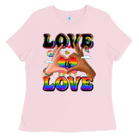 Bubblegum Pink love is love lgbtq pride hands Ladies Tee - LillyAllenDesigns