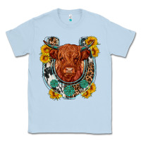 Dusty Blue western leopard cowhide cow horseshoe Classic Tee - OliviaCreatesArt