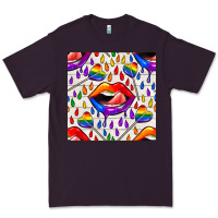 Plum Pride lgbtq lips and heart lollipop seamless patte Premium Tee - BundleAndBundleShop