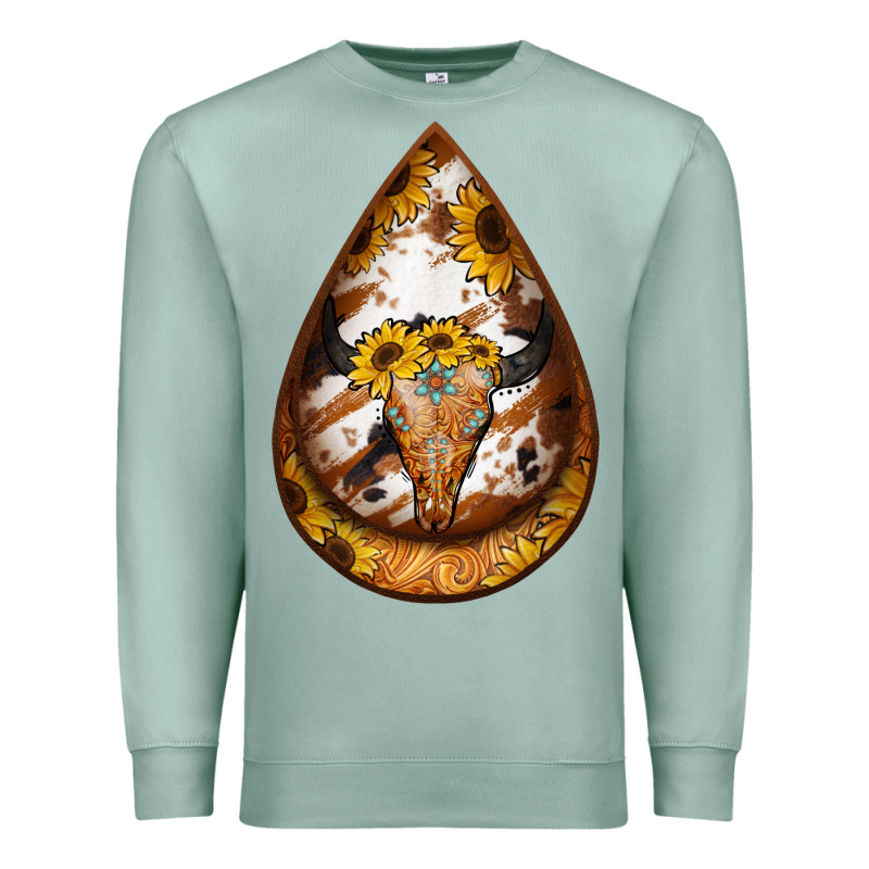Sunflower Tooled Leather Bullskull Teardrop Earrings Premium Sweatshirt by Jasminsmagicworld | Teevron