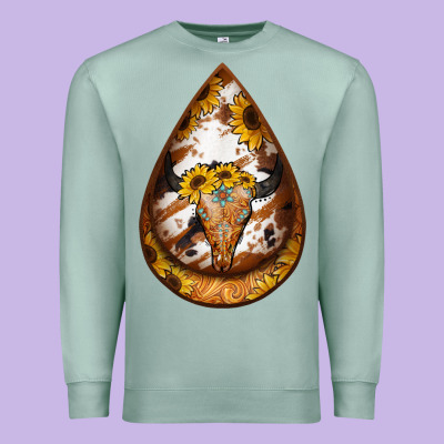 Sunflower Tooled Leather Bullskull Teardrop Earrings Premium Sweatshirt Designed By Jasminsmagicworld