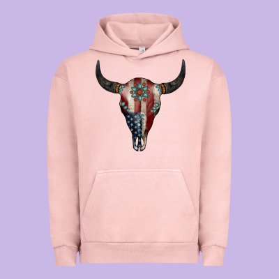 American Bull Skull Gemstone Urban Hoodie Designed By Jasminsmagicworld