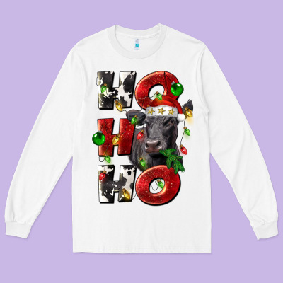 Christmas Ho Ho Ho Black Angus Long Sleeve Tee Designed By Lillyallendesigns
