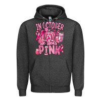 Charcoal Heather in october we wear pink american football Zipper Hoodie - RanaPortraitStore
