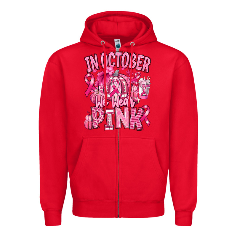 In October We Wear Pink American Football Zipper Hoodie by RanaPortraitStore | Teevron