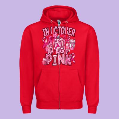 In October We Wear Pink American Football Zipper Hoodie Designed By Ranaportraitstore