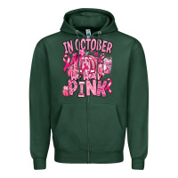 Sports Green in october we wear pink american football Zipper Hoodie - RanaPortraitStore
