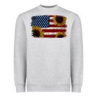 Distressed Yellow Sunflower American Flag Heavyweight Sweatshirt | Teevron