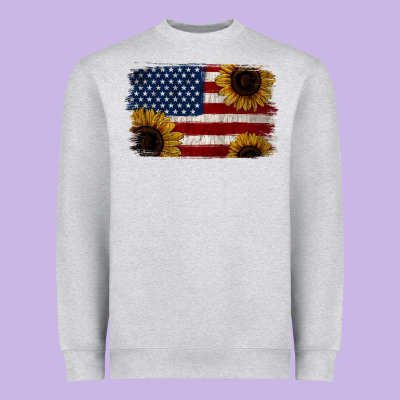 Distressed Yellow Sunflower American Flag Heavyweight Sweatshirt Designed By Jasminsmagicworld