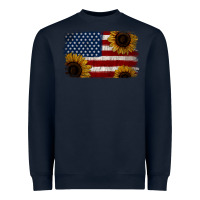Navy Distressed Yellow Sunflower American Flag Heavyweight Sweatshirt - Jasminsmagicworld