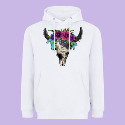 Cowhide Bull Skull Heavyweight Hoodie Designed By Jasminsmagicworld