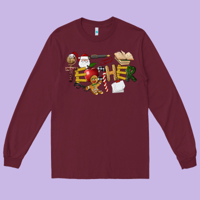 Christmas Teacher Long Sleeve Tee Designed By Lillyallendesigns