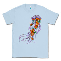 Dusty Blue light purple jellyfish and floral Classic Tee - BarkalooDesign
