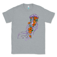 Heather Grey light purple jellyfish and floral Classic Tee - BarkalooDesign