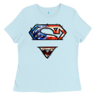 Baby Blue super american flag logo Ladies Tee - LillyAllenDesigns