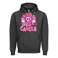Charcoal Heather hey cancer smiley face breast cancer Zipper Hoodie - RanaPortraitStore
