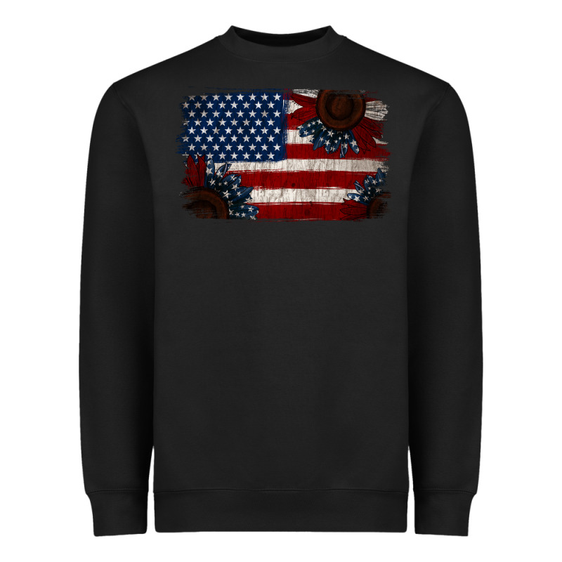 Distressed Sunflower American Flag Heavyweight Sweatshirt by Jasminsmagicworld | Teevron